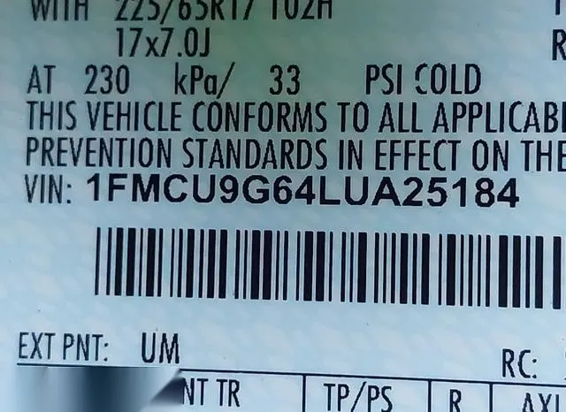 1FMCU9G64LUA25184 2020 2020 Ford Escape- SE 9