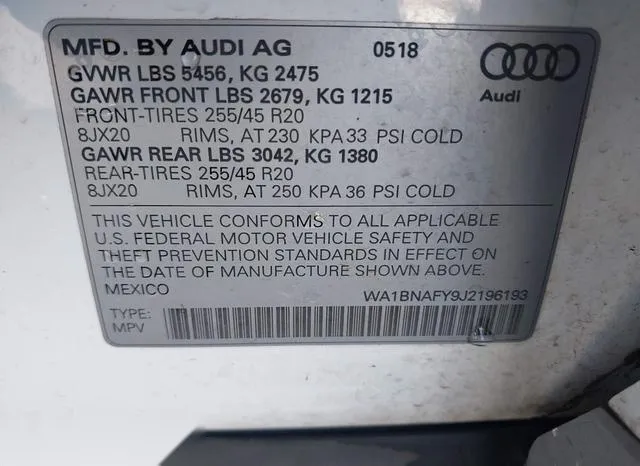 WA1BNAFY9J2196193 2018 2018 Audi Q5- 2-0T Premium/2-0T Tech 9