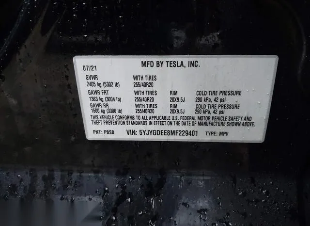 5YJYGDEE8MF229401 2021 2021 Tesla Model Y- Long Range Dual 9