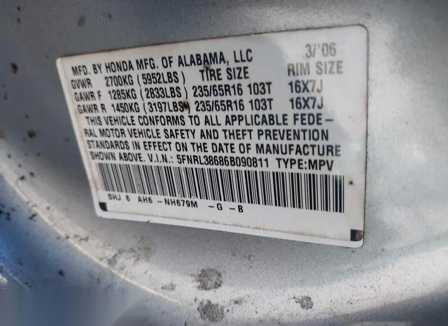 5FNRL38686B090811 2006 2006 Honda Odyssey- Ex-L 9