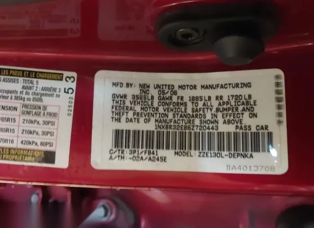 1NXBR32E86Z720443 2006 2006 Toyota Corolla- LE 9