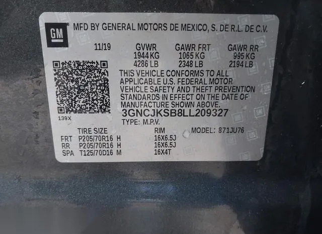 3GNCJKSB8LL209327 2020 2020 Chevrolet Trax- Fwd Ls 9