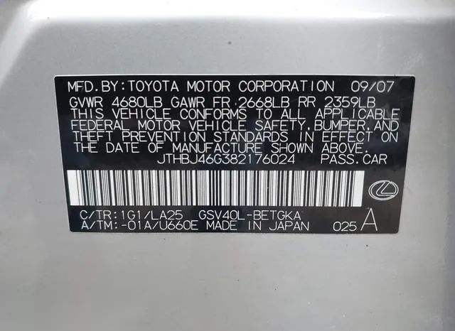 JTHBJ46G382176024 2008 2008 Lexus ES- 350 9