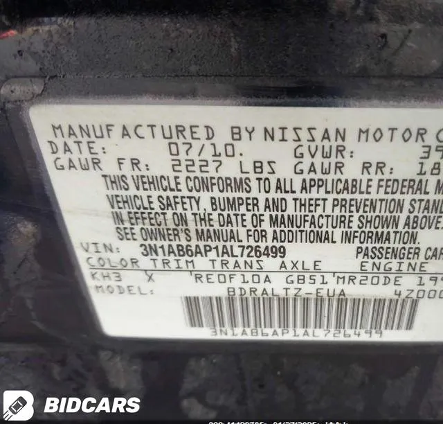 3N1AB6AP1AL726499 2010 2010 Nissan Sentra- 2-0SR 9