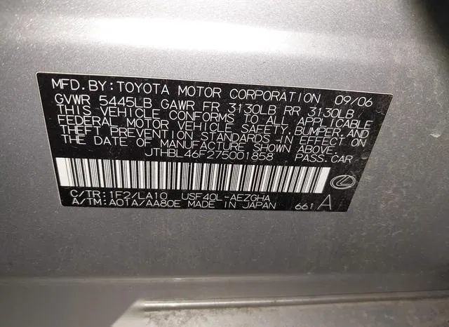 JTHBL46F275001858 2007 2007 Lexus LS- 460 9