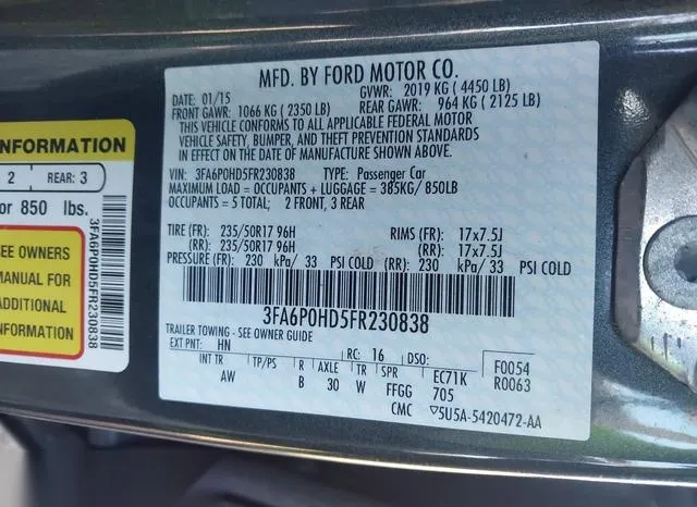 3FA6P0HD5FR230838 2015 2015 Ford Fusion- SE 9