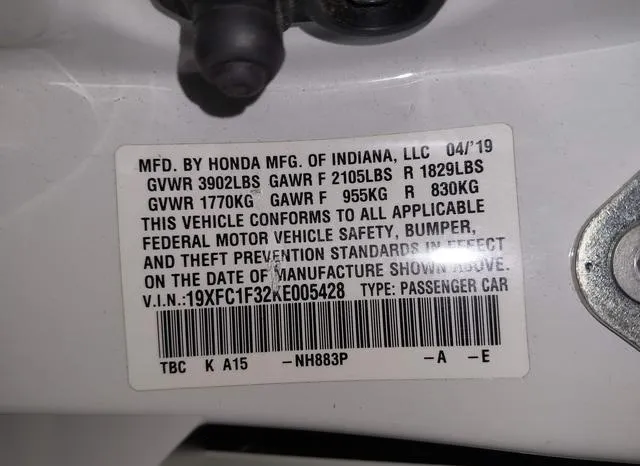 19XFC1F32KE005428 2019 2019 Honda Civic- EX 9