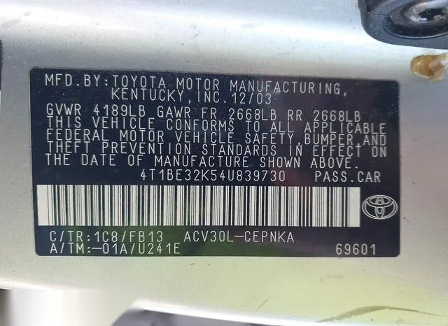 4T1BE32K54U839730 2004 2004 Toyota Camry- LE 9