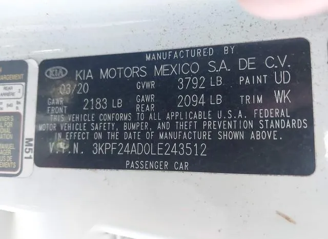 3KPF24AD0LE243512 2020 2020 KIA Forte- Lxs 9