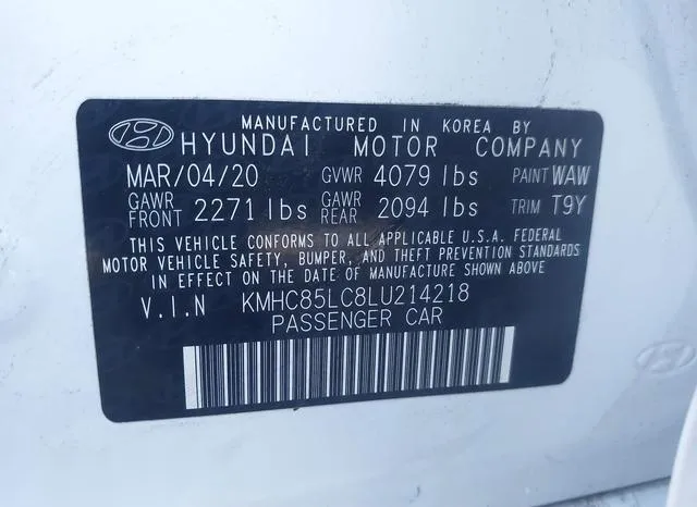 KMHC85LC8LU214218 2020 2020 Hyundai Ioniq- Hybrid Sel 9