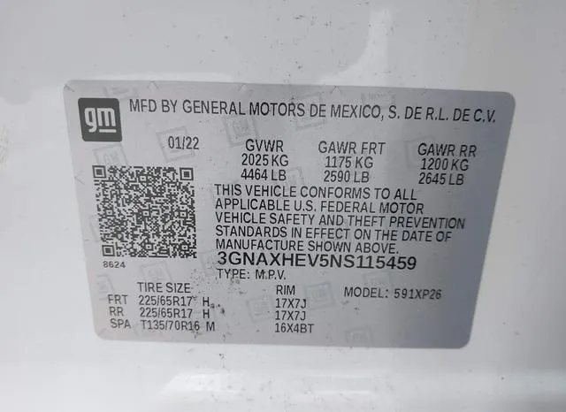 3GNAXHEV5NS115459 2022 2022 Chevrolet Equinox- Fwd Ls 9