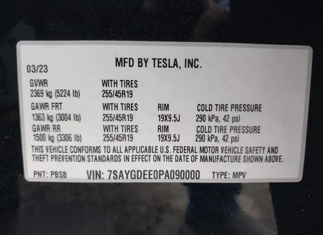 7SAYGDEE0PA090000 2023 2023 Tesla Model Y- Awd/Long Range D 9