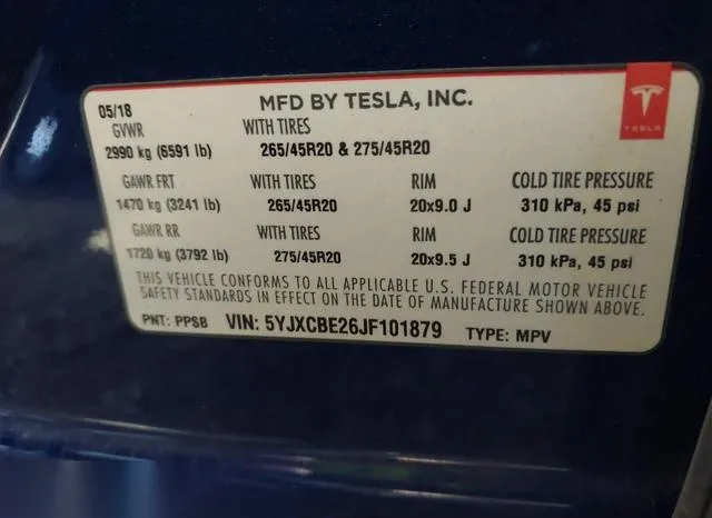 5YJXCBE26JF101879 2018 2018 Tesla Model X- 100D/75D/P100D 9