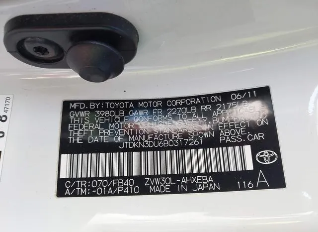 JTDKN3DU6B0317261 2011 2011 Toyota Prius- Two 9