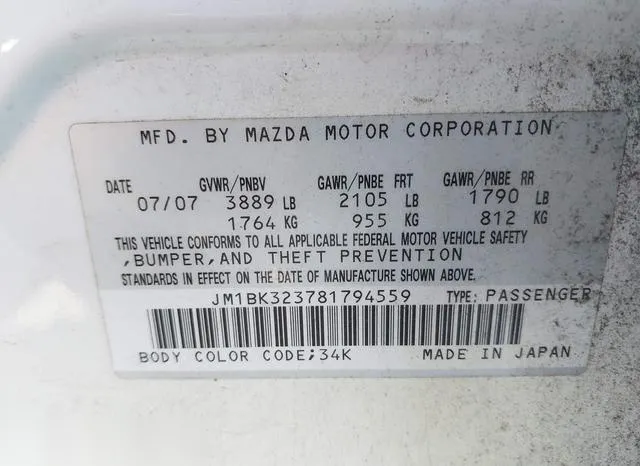 JM1BK323781794559 2008 2008 Mazda 3- S Touring 9