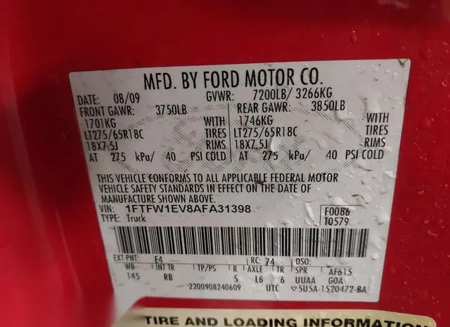 1FTFW1EV8AFA31398 2010 2010 Ford F-150- Fx4/Harley-Davidson 9