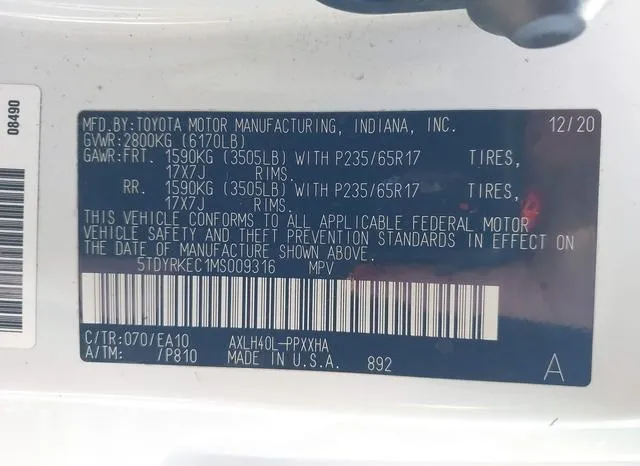 5TDYRKEC1MS009316 2021 2021 Toyota Sienna- Xle 9