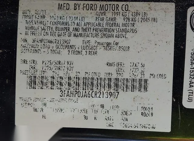 3FAHP0JA6CR213907 2012 2012 Ford Fusion- Sel 9