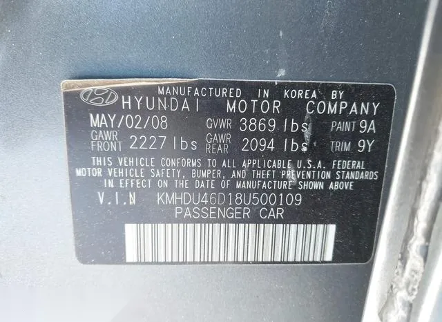 KMHDU46D18U500109 2008 2008 Hyundai Elantra- Gls/Se 9