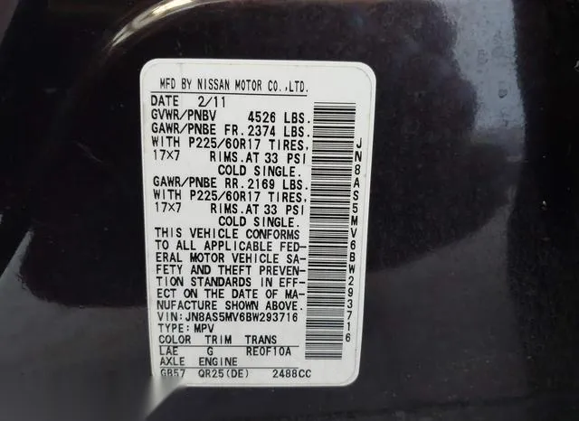 JN8AS5MV6BW293716 2011 2011 Nissan Rogue- SV 9