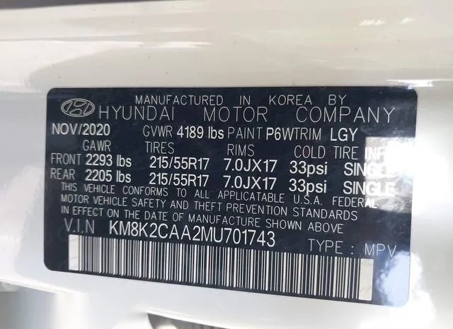 KM8K2CAA2MU701743 2021 2021 Hyundai Kona- Sel 9