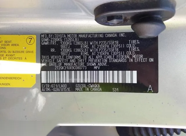 2T2GK31UX9C080773 2009 2009 Lexus RX- 350 9