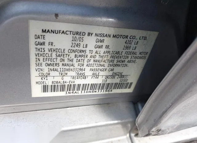 1N4AL11DX6N331964 2006 2006 Nissan Altima- 2-5 S 9