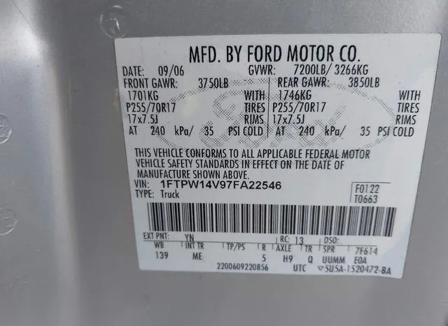 1FTPW14V97FA22546 2007 2007 Ford F-150- Fx4/Lariat/Xlt 9