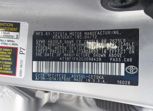 4T1BF1FK2CU098429 2012 2012 Toyota Camry- SE 9