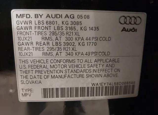 WA1EY74L58D068546 2008 2008 Audi Q7- 3-6 Premium 9