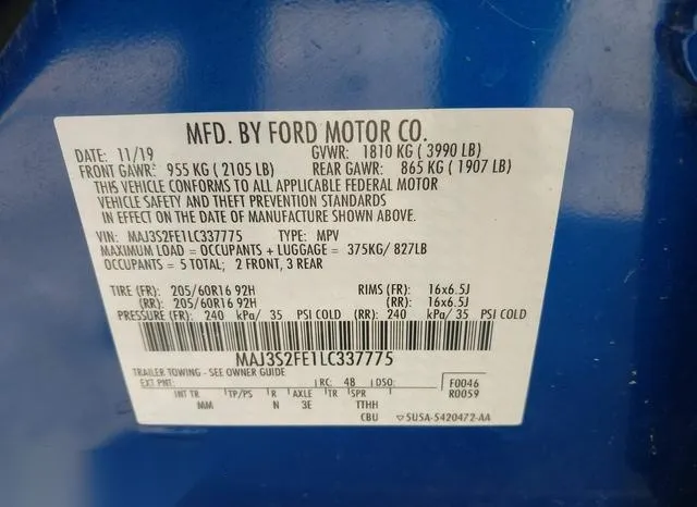 MAJ3S2FE1LC337775 2020 2020 Ford Ecosport- S 9