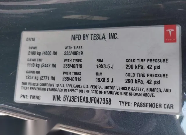 5YJ3E1EA0JF047358 2018 2018 Tesla Model 3- Long Range/Mid R 8