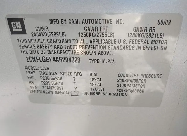 2CNFLGEY4A6204023 2010 2010 Chevrolet Equinox- Ltz 9