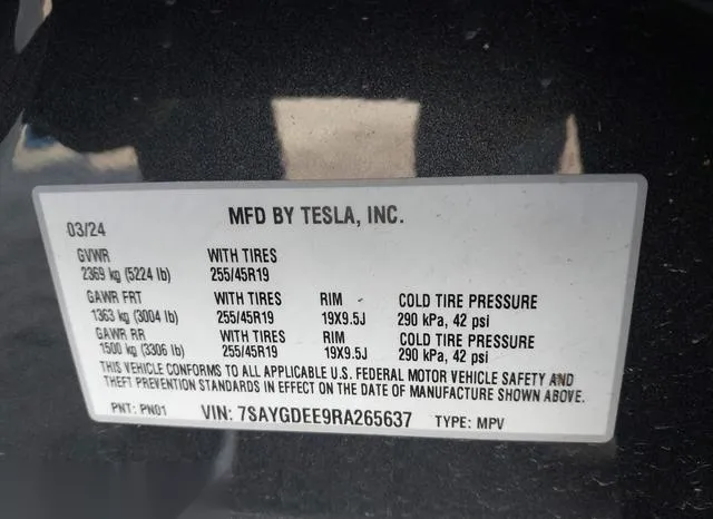 7SAYGDEE9RA265637 2024 2024 Tesla Model Y- Long Range Dual 9