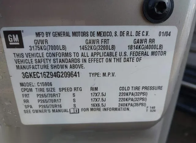 3GKEC16Z94G209641 2004 2004 GMC Yukon Xl 1500- Slt 9