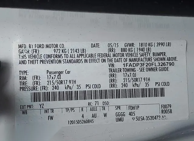 1FADP3F20FL326790 2015 2015 Ford Focus- SE 9