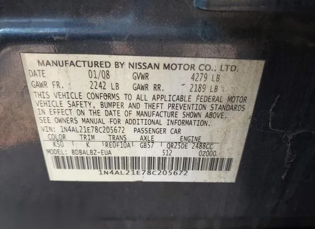 1N4AL21E78C205672 2008 2008 Nissan Altima- 2-5 S 9