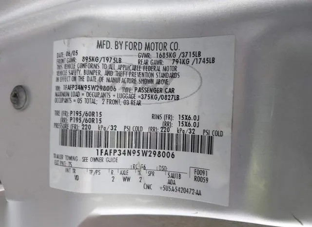 1FAFP34N95W298006 2005 2005 Ford Focus- ZX4 9