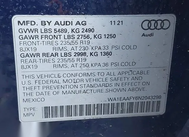 WA1EAAFY6N2043298 2022 2022 Audi Q5- Premium Plus 45 Tfsi S 9