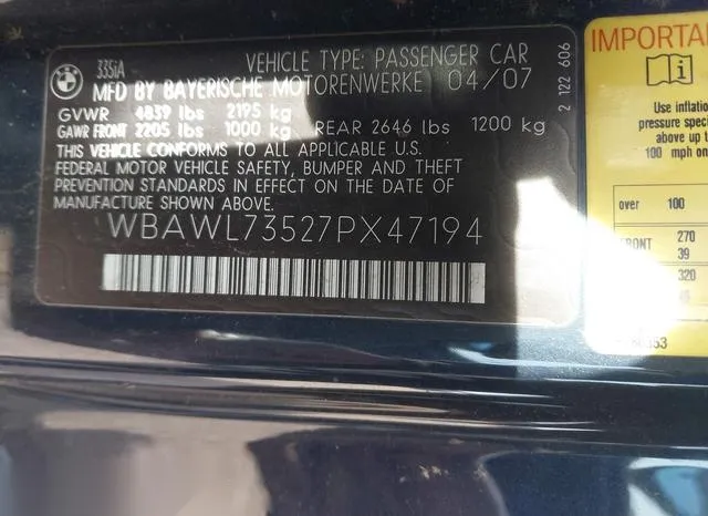 WBAWL73527PX47194 2007 2007 BMW 3 Series- 335I I 9