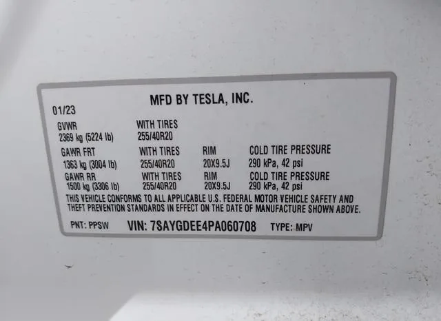 7SAYGDEE4PA060708 2023 2023 Tesla Model Y- Awd/Long Range D 9