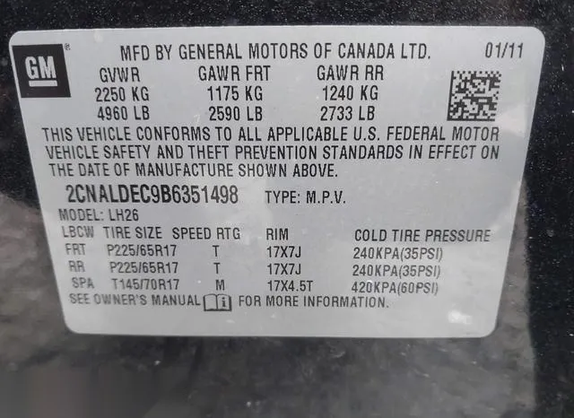 2CNALDEC9B6351498 2011 2011 Chevrolet Equinox- 1LT 9