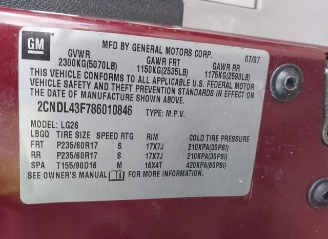 2CNDL43F786010846 2008 2008 Chevrolet Equinox- LT 9