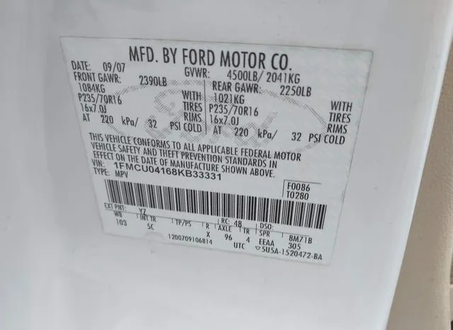 1FMCU04168KB33331 2008 2008 Ford Escape- Limited 9