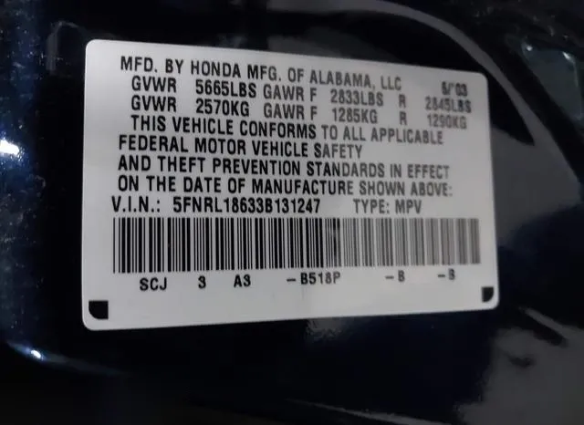 5FNRL18633B131247 2003 2003 Honda Odyssey- EX 9