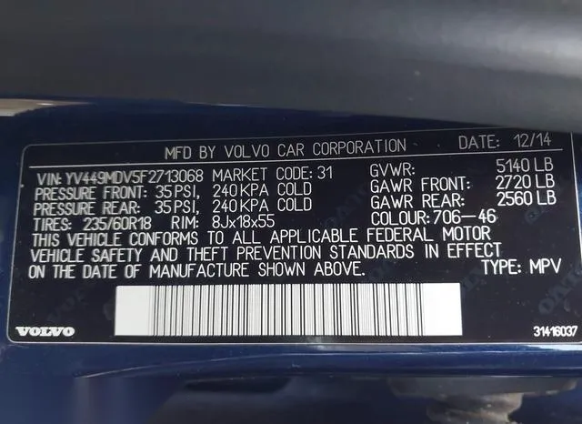 YV449MDV5F2713068 2015 2015 Volvo XC60- T6 Platinum 9