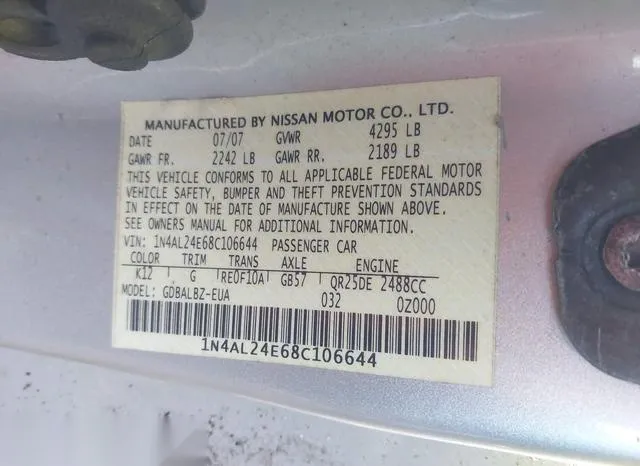 1N4AL24E68C106644 2008 2008 Nissan Altima- 2-5 S 9