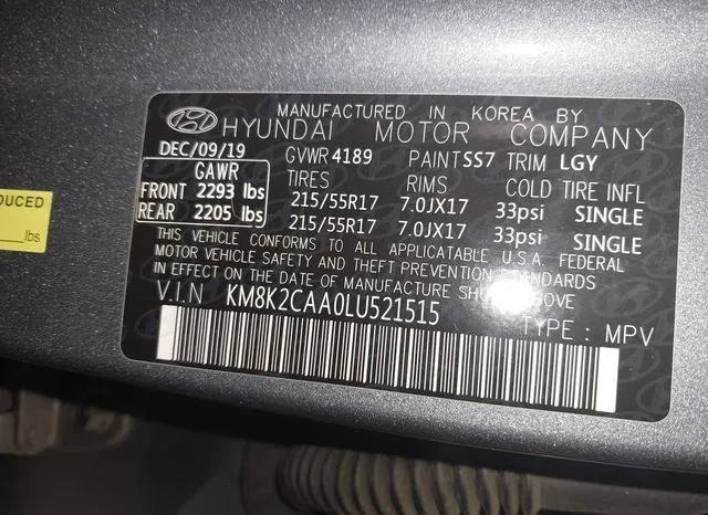 KM8K2CAA0LU521515 2020 2020 Hyundai Kona- Sel 9