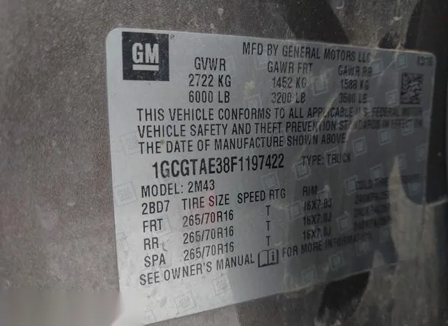 1GCGTAE38F1197422 2015 2015 Chevrolet Colorado- WT 9