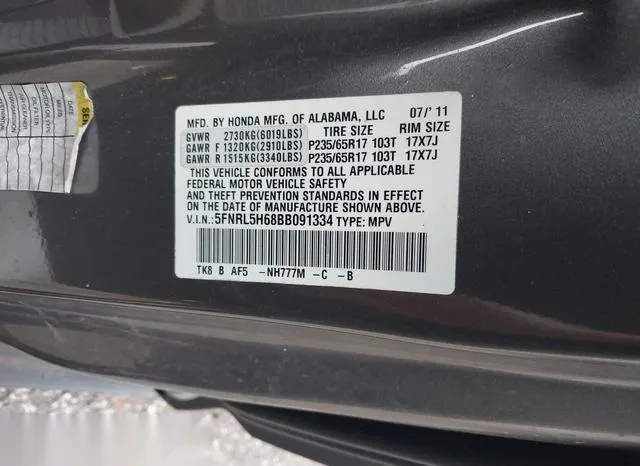 5FNRL5H68BB091334 2011 2011 Honda Odyssey- Ex-L 9